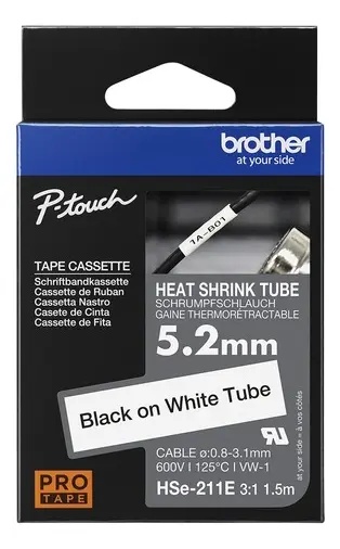 Tubo Termocontraíble Brother HSe 5,8 mm Negro sobre Blanco