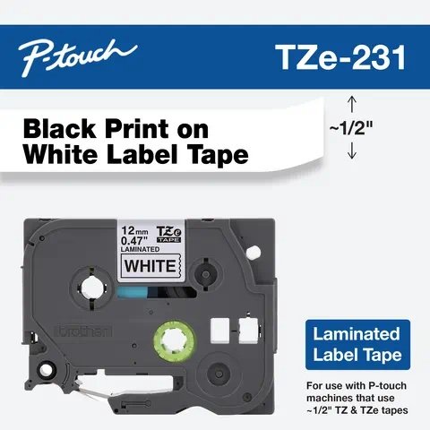 BROTZE231.jpg Cinta Laminada Brother TZe 12 mm Negro sobre Blanco
