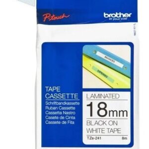 Cinta Laminada Brother TZe 18 mm Negro sobre Blanco