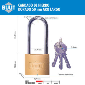 Candado de Hierro Dorado 50 mm Arco Largo