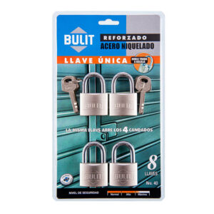 Set x4 Candados Reforzados Acero Niquelado 40 mm Llave Única