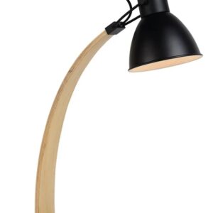 Lámpara de Mesa Curva de Madera y Negro