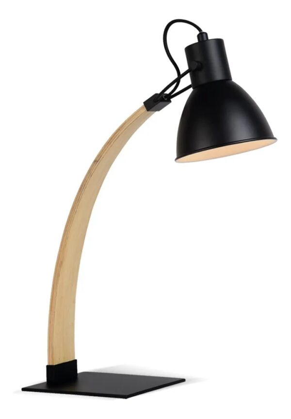 Lámpara de Mesa Curva de Madera y Negro