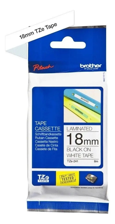 Cinta Laminada Brother TZe 18 mm Negro sobre Blanco