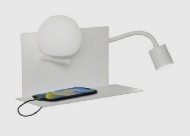 Velador de Pared Globo con Lector Derecho Blanco