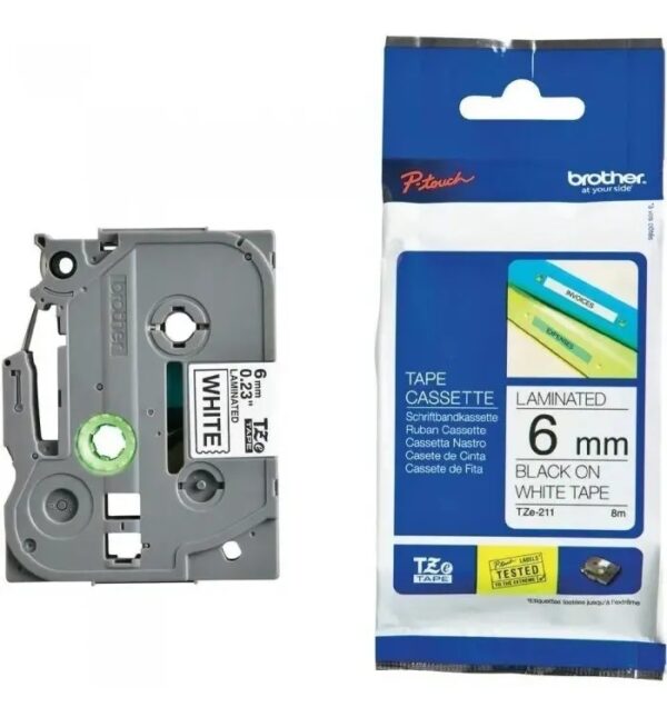 Cinta Laminada Brother TZe 6 mm Negro sobre Blanco
