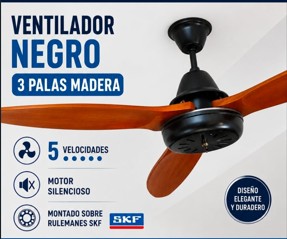 Ventilador de Techo Vintage Negro con Aspas de Madera