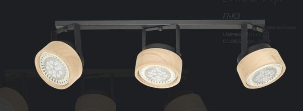 Plafón de Madera y Negro para 3 Lámparas AR111